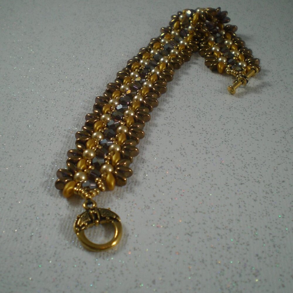 Golden Ruffle Bracelet; Hand Beaded, Couture Bracelet, Ruffle Bracelet - Picture 3 of 4